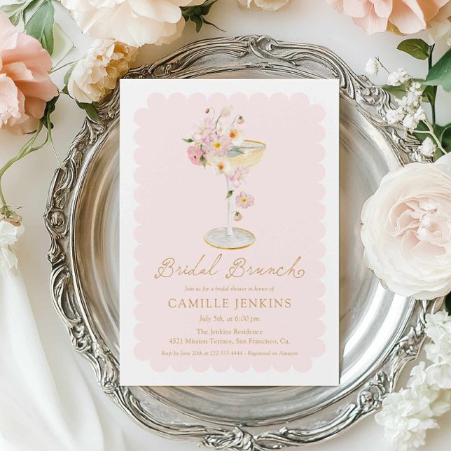 Elegant Pink Floral Bridal Brunch Invitation (Pink Floral Bridal Brunch Invitation)