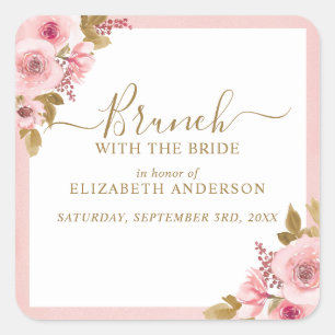 Elegant Pink Floral Bridal Shower Brunch Square Sticker