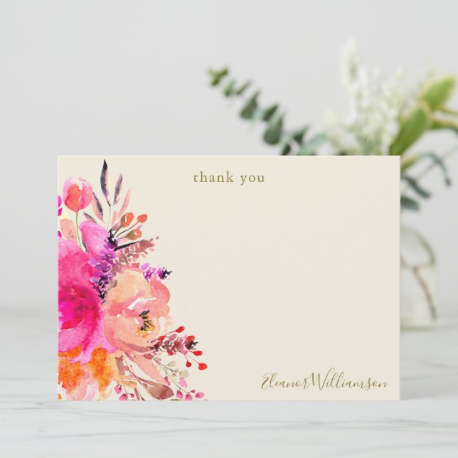 Elegant Pink Floral Bridal Shower Custom Thank You Card (Standing Front)