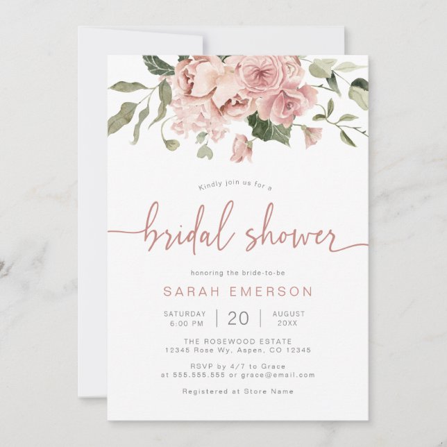 Elegant Pink Floral Bridal Shower Invitation (Front)