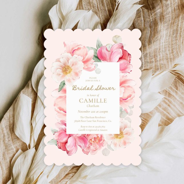 Elegant Pink Floral Bridal Shower Invitation (Pink Floral Elegant Bridal Shower Invitation)