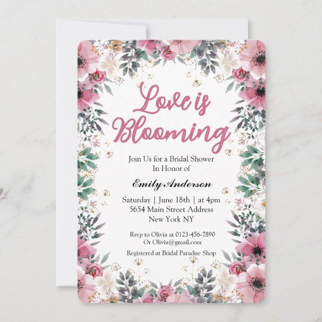 Elegant Pink Floral Bridal Shower  Invitation (Front)