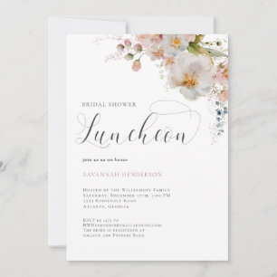 Elegant Pink Floral Bridal Shower Luncheon Invitation
