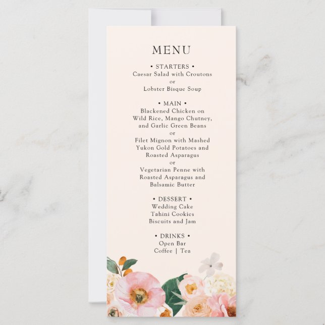 Elegant Pink Floral Bridal Shower Menu (Front)