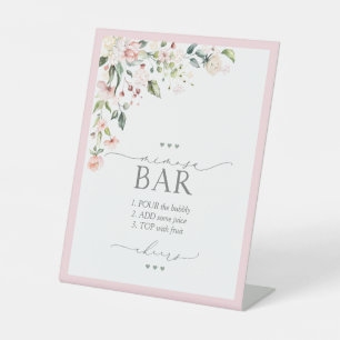Elegant Pink Floral Bridal Shower Mimosa Bar Pedestal Sign