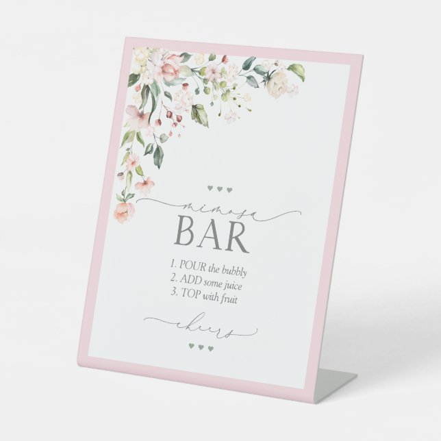 Elegant Pink Floral Bridal Shower Mimosa Bar Pedestal Sign (Front)
