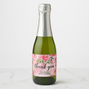 Elegant Pink Floral Bridal Shower Mini Sparkling Wine Label
