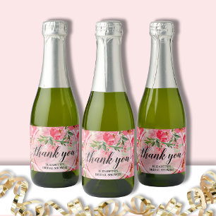 Elegant Pink Floral Bridal Shower Mini Sparkling Wine Label