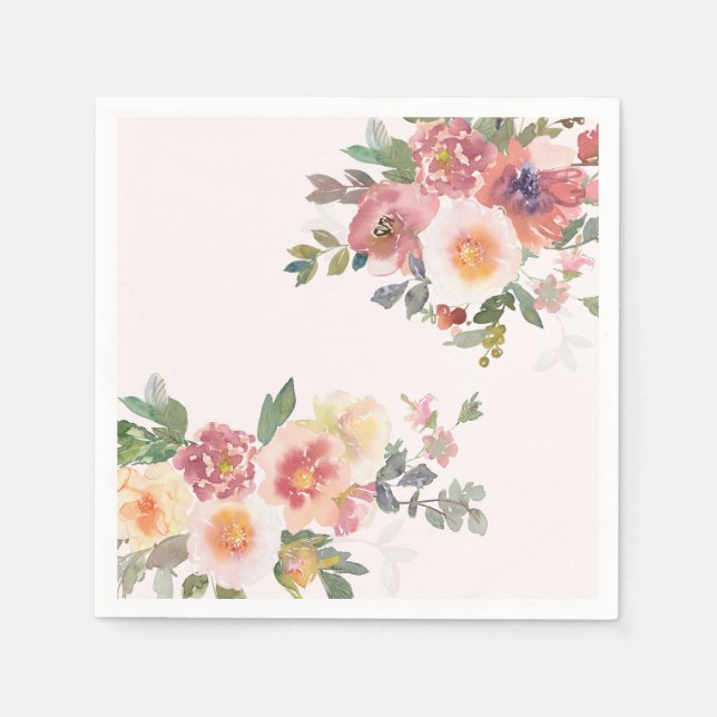 Elegant Pink Floral Bridal Shower Napkin (Front)