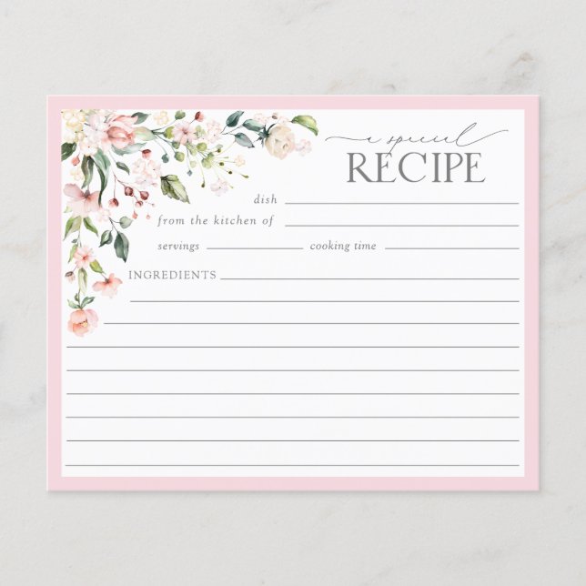 Elegant Pink Floral Bridal Shower Recipe Card v2 (Front)