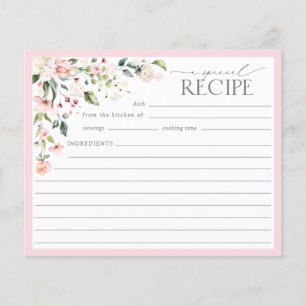 Elegant Pink Floral Bridal Shower Recipe Card v2