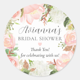 Elegant Pink Floral Bridal Shower Thank You Favour Classic Round Sticker