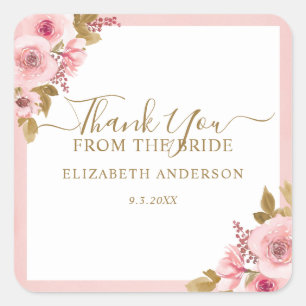 Elegant Pink Floral Bridal Shower Thank You Square Sticker
