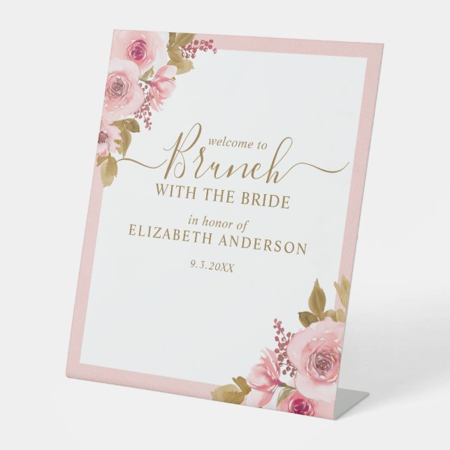 Elegant Pink Floral Bridal Shower Welcome Pedestal Sign (Front)