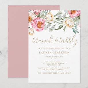 Elegant Pink Floral Brunch Bridal Shower   Invitation