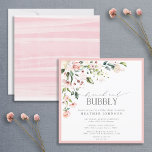 Elegant Pink Floral Brunch & Bubbly Bridal Shower Invitation<br><div class="desc">Modern, elegant square Brunch and Bubbly bridal shower invitation featuring a floral bouquet of soft, watercolor roses in shades of blush pink, peach, and white, with lush green botanical leaves in shades of love and eucalyptus, and bordered in pink. Personalise your bridal shower details in soft off-black, accented with beautiful...</div>