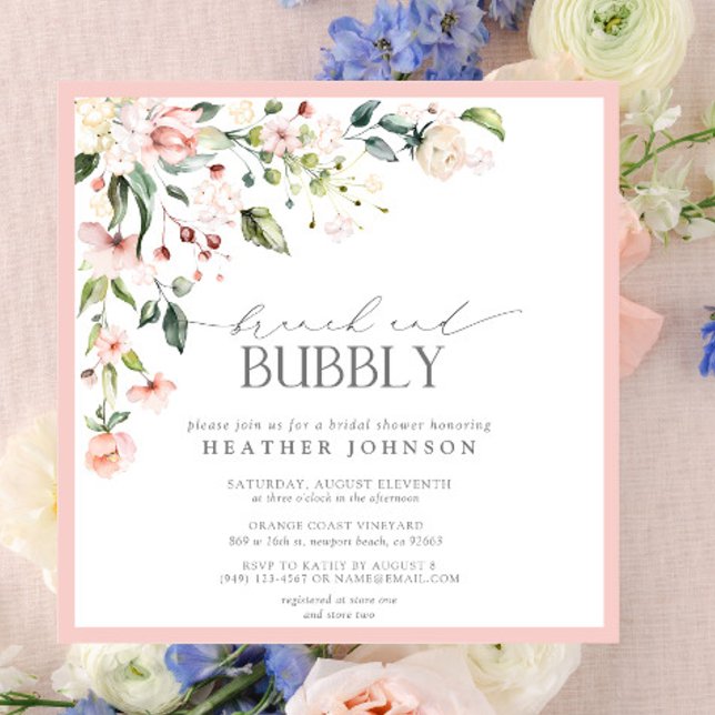 Elegant Pink Floral Brunch & Bubbly Bridal Shower Invitation (Creator Uploaded)