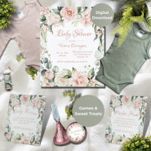 Elegant Pink Floral  Budget Baby Shower Invitation