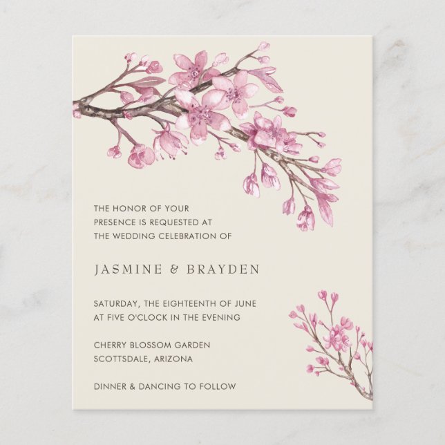 Elegant Pink Floral Budget Wedding Invitation Flyer (Front)