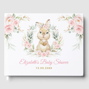 Elegant Pink Floral Bunny Rabbit Girl Baby Shower Guest Book