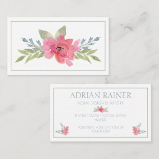 Elegant Pink Floral Business Card  Watercolor