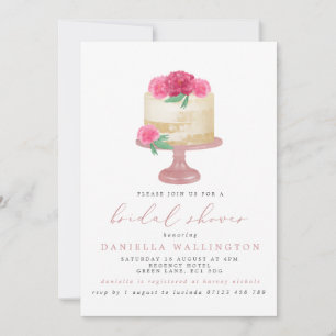 Elegant Pink Floral Cake Bridal Shower Invitation