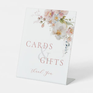 Elegant Pink Floral Cards And Gifts Wedding Pedestal Sign