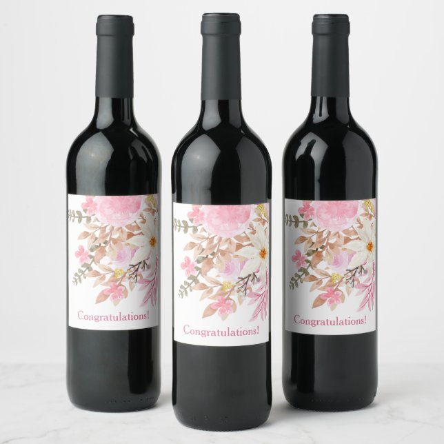 Elegant Pink Floral Celebration Food and Beverage Wine Label (Bottles)