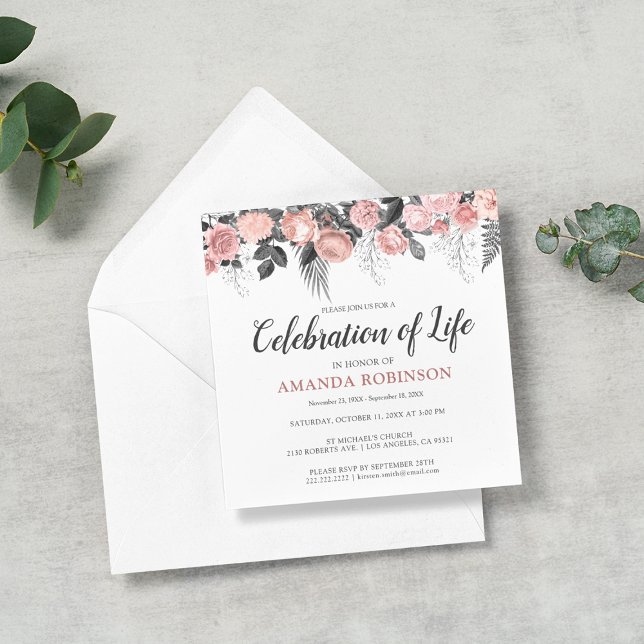 Elegant Pink Floral Celebration of Life | Memorial Invitation (Creator Uploaded)