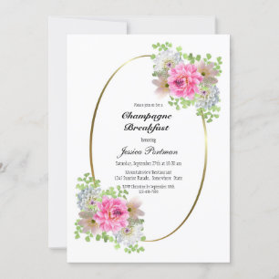 Elegant Pink Floral Champagne Breakfast Invitation