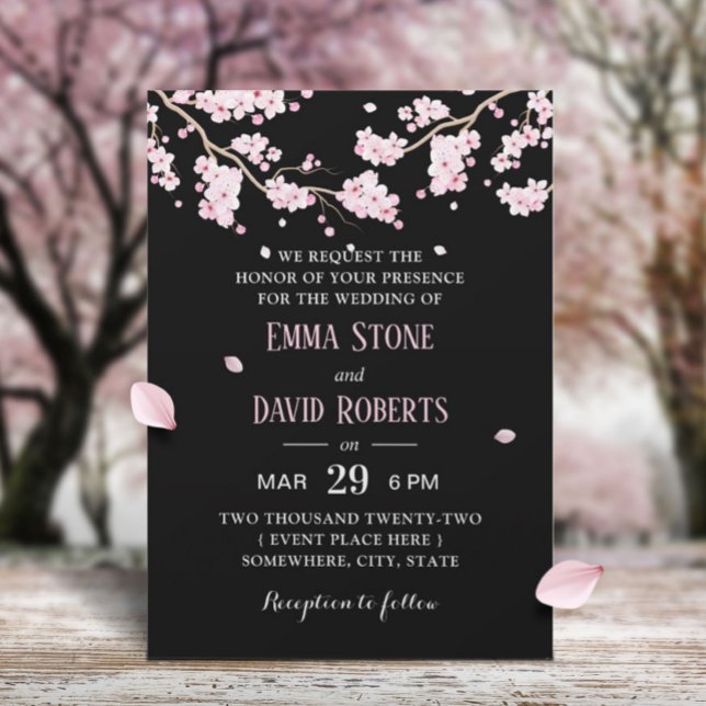 Elegant Pink Floral Cherry Blossom Wedding Invitation (Creator Uploaded)