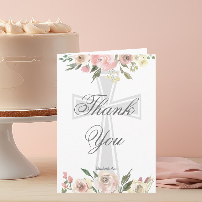 Elegant Pink Floral Christian Confirmation Custom Thank You Card (Creator Uploaded)