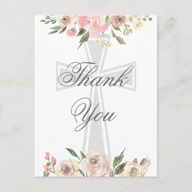 Elegant Pink Floral Christian Custom Thank You Postcard (Front)