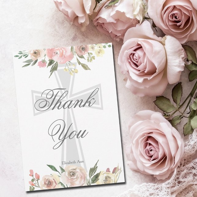 Elegant Pink Floral Christian Personalised Thank You Card (Creator Uploaded)