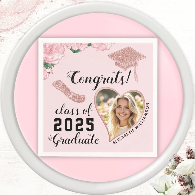 Elegant Pink Floral Class 2025 Graduation Napkin (Creator Uploaded)