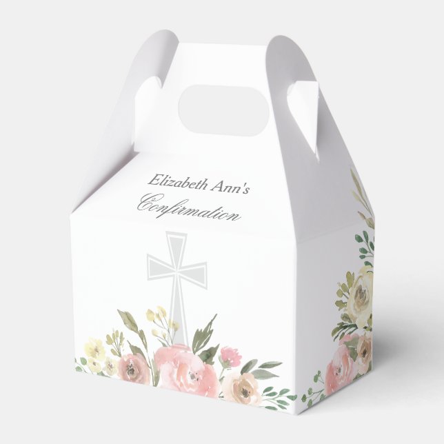 Elegant Pink Floral Confirmation Party Custom Favour Box (Front Side)