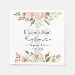 Elegant Pink Floral Confirmation Party Custom Napkin