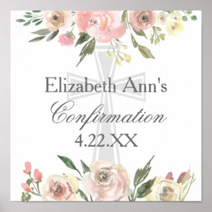 Elegant Pink Floral Confirmation Party Custom Poster