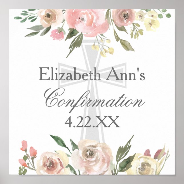 Elegant Pink Floral Confirmation Party Custom Poster (Front)