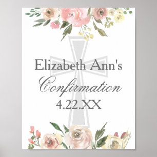 Elegant Pink Floral Confirmation Party Custom Poster