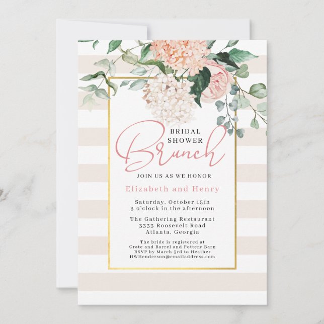 Elegant Pink Floral Couples Bridal Shower Brunch Invitation (Front)