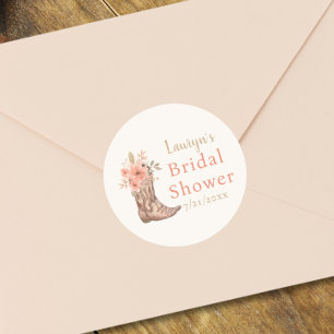 Elegant Pink Floral Cowgirl Bridal Shower Sticker