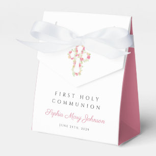 Elegant Pink Floral Cross First Communion  Favour Box
