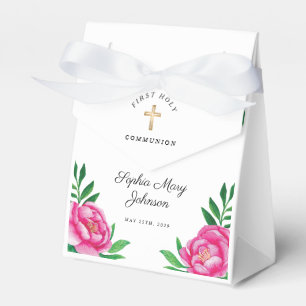 Elegant Pink Floral Cross First Communion  Favour Box