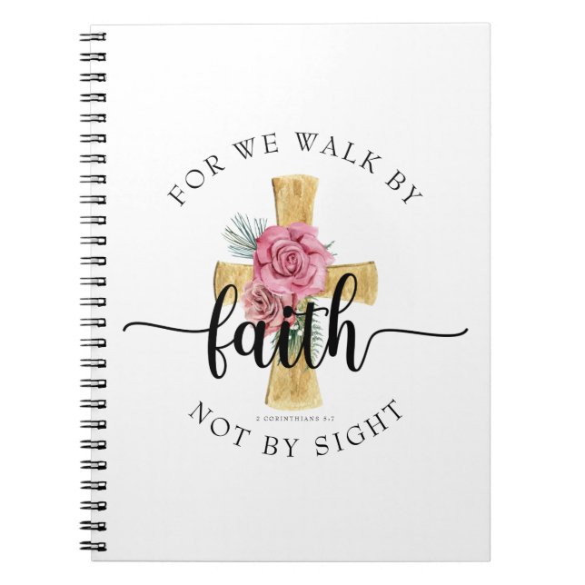 Elegant Pink Floral Cross  Notebook (Front)