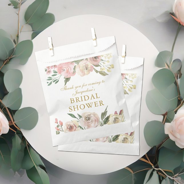 Elegant Pink Floral Custom Gold Bridal Shower Favour Bags (Creator Uploaded)