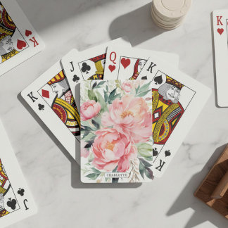 Elegant Pink Floral Custom Name Playing Cards
