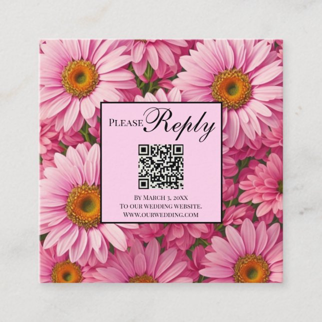 Elegant pink floral daisies sunflower QR code Enclosure Card (Front)