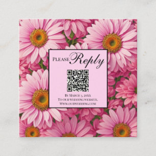 Elegant pink floral daisies sunflower QR code Enclosure Card