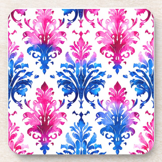 Elegant Pink Floral Damask Pattern Coaster (Front)